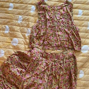 Mustard Yellow Floral Flowy Matching Set - Crop Tank and Pants